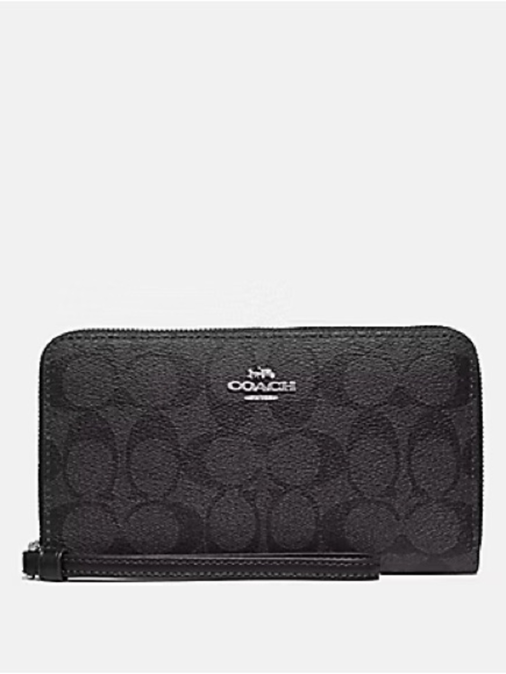Coach Large Phone Wallet In Black Smoke/ Black Signature Coated Canvas